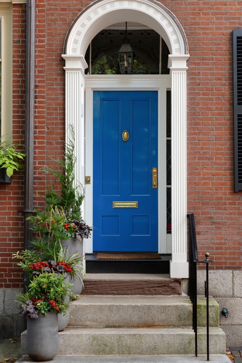 Blue front door in New England