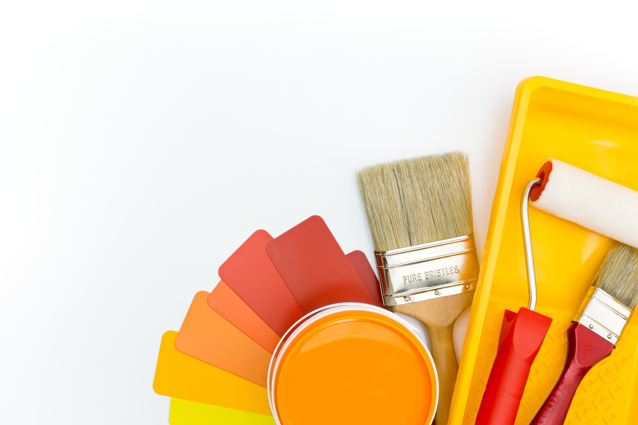 Color palette with paint tools and accessories